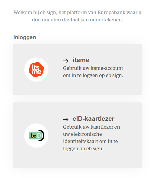 Screenshot van eb sign platform